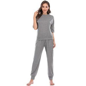 Loungewear 2 Piece Lounge Set matching top & bottom with pockets - Gray